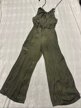 Sam Edelman Olive Green Pleated Wide-Leg Jumpsuit